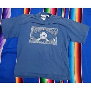 Vintage Bugle Boy T Shirt L Blue SS Distressed Baseball League ⚾ 90s Short slv